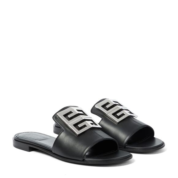 New Givenchy 4G Black Leather Silver Logo Slides - Picture 3 of 15